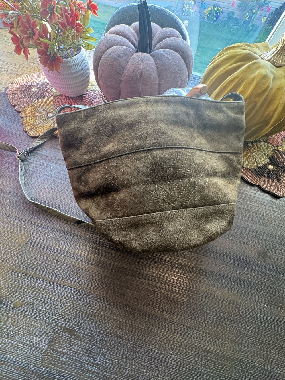 Vintage BALLY Olive Brown Suede Shoulder Bucket Bag